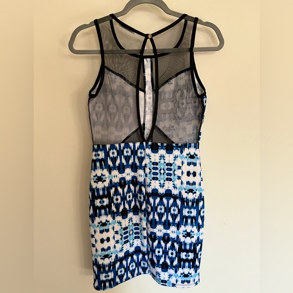 Charlotte Russe Aztec / tie dye blue party dress with mesh - Picture 3 of 3